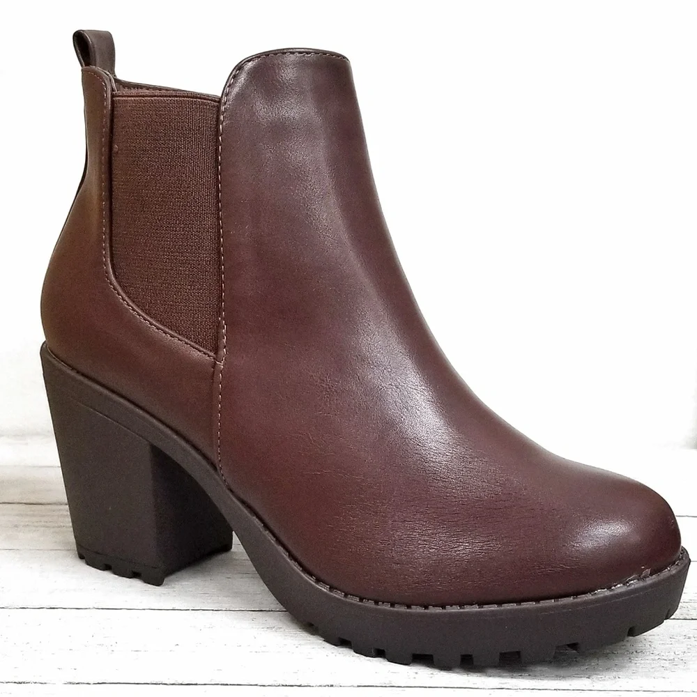 New Brown Chelsea Lug Combat Ankle Boots Booties